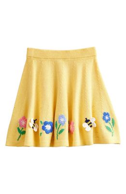 Mini Boden Kids' Intarsia Floral Cotton Sweater Skirt in Soft Lemon