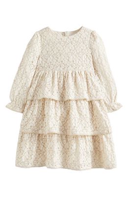 Mini Boden Kids' Lace Long Sleeve Tiered Party Dress in Vanilla Pod