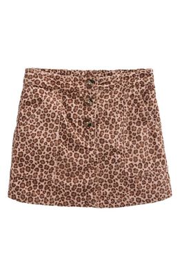 Mini Boden Kids' Leopard Print Button Front Cotton Corduroy A-Line Skirt