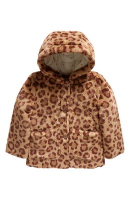 Mini Boden Kids' Leopard Print Faux Fur Hooded Coat in Large Leopard