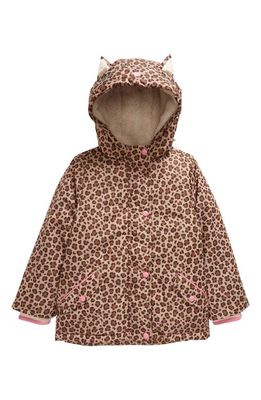 Mini Boden Kids' Leopard Print High-Pile Fleece Lined Jacket in Grey Leopard