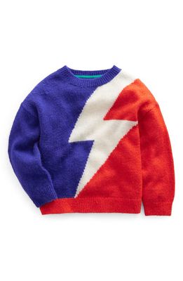 Mini Boden Kids' Lightning Bolt Colorblock Crewneck Sweater in Bluing/Dahlia Red