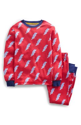 Mini Boden Kids' Lightning Bolt Glow in the Dark Fitted Two-Piece Cotton Pajamas in Red Lightening Bolt