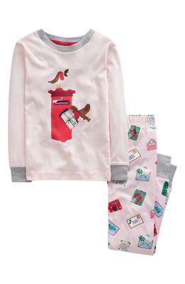 Mini Boden Kids' Long Sleeve Fitted Two-Piece Pajamas in Pink Letters For Christmas