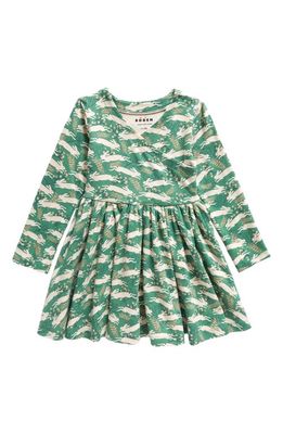 Mini Boden Kids' Long Sleeve Surplice Neck Cotton Jersey Dress in Green Bunny Hop