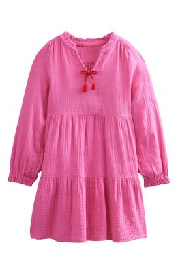 Mini Boden Kids' Long Sleeve Tiered Cotton Gauze Dress in Festival Pink