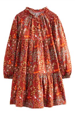 Mini Boden Kids' Long Sleeve Tiered Jersey Dress in Chestnut Brown Fox