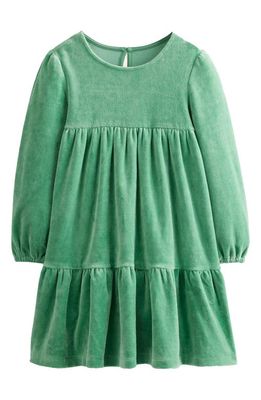 Mini Boden Kids' Long Sleeve Tiered Velour Dress in Monster Green