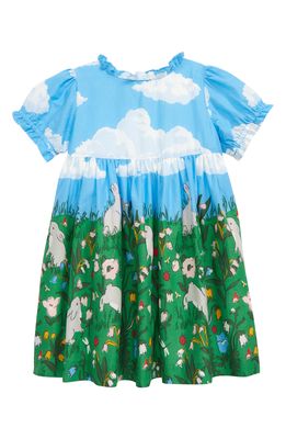 Mini Boden Kids' Meadow Print Cotton Dress in Multi Bunny Scene