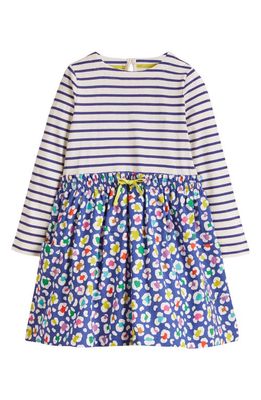 Mini Boden Kids' Mix Print Cotton Knit Dress in Starboard Blue/Multi Leopard