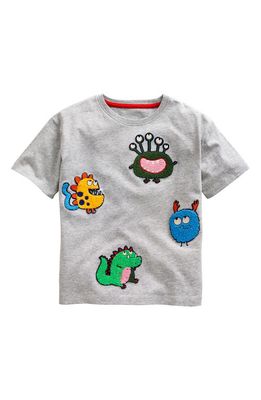 Mini Boden Kids' Monster Patch Cotton Blend T-Shirt in Grey Marl Monster