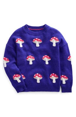Mini Boden Kids' Mushroom Jacquard Crewneck Sweater in Bluing