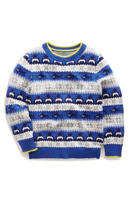 Mini Boden Kids' Nordic Shark Fair Isle Sweater in Dark Cobalt