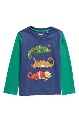 Mini Boden Kids' Novelty Colorblock Long Sleeve Graphic T-Shirt in Navy/Deep Green