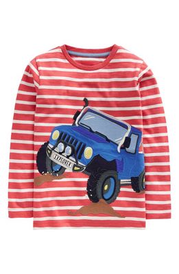 Mini Boden Kids' Off Road Appliqué Long Sleeve Cotton T-Shirt in Jam Red/Ivory Truck