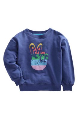 Mini Boden Kids' Peace Sign Crewneck Sweatshirt in Starboard Peace