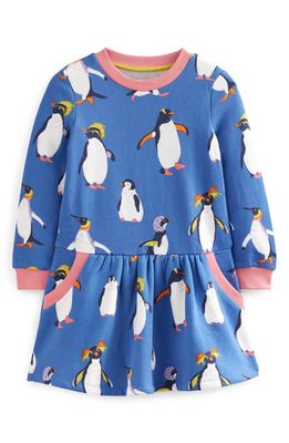 Mini Boden Kids' Penguin Print Sweatshirt Dress in Delft Blue Penguin