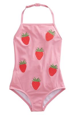 Mini Boden Kids' Pineapple Appliqué One-Piece Swimsuit in Pink Lemonade