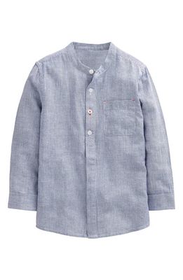Mini Boden Kids' Pinstripe Cotton & Linen Popover Shirt in Blue Ticking