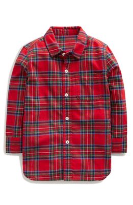 Mini Boden Kids' Plaid Brushed Flannel Button-Up Shirt in Red /Blue Check