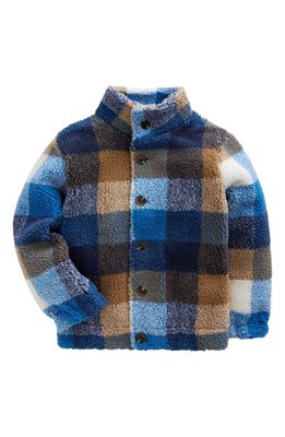 Mini Boden Kids' Plaid High Pile Fleece Button-Up Jacket in Multi Check