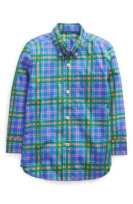 Mini Boden Kids' Plaid Long Sleeve Cotton Button-Down Shirt in Green Check