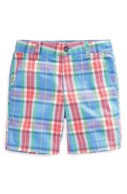 Mini Boden Kids' Plaid Stretch Cotton Chino Shorts in Blue/Orange Check