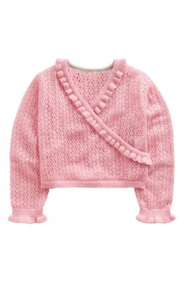 Mini Boden Kids' Pointelle Faux Wrap Sweater in Almond Pink