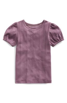 Mini Boden Kids' Pointelle Puff Sleeve Cotton Top in Mountain Heather Purple