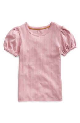 Mini Boden Kids' Pointelle Puff Sleeve Cotton Top in Vintage Pink