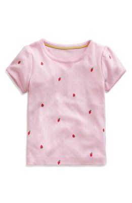 Mini Boden Kids' Pointelle Strawberry Print Cotton T-Shirt in Sweet Pea Pink Strawberries
