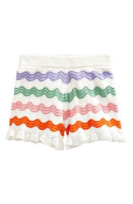 Mini Boden Kids' Pointelle Stripe Cotton Knit Shorts in Grey Mutli Stripe