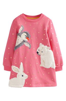 Mini Boden Kids' Polar Animal Appliqué Sweatshirt Dress in Rose Red Arctic Animals