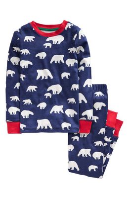 Mini Boden Kids' Polar Bear Glow in the Dark Fitted Two-Piece Cotton Pajamas in Blue Polar Bear