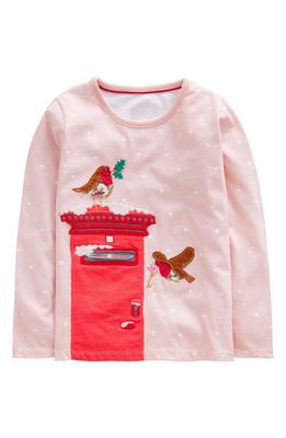 Mini Boden Kids' Postbox Appliqué T-Shirt in Boto Pink Spot