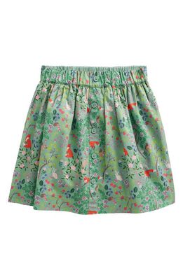 Mini Boden Kids' Print Button Front Cotton Skirt in Green Woodland Fox