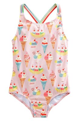 Mini Boden Kids' Print Crisscross One-Piece Swimsuit in Pink Tourmaline Ice Cream