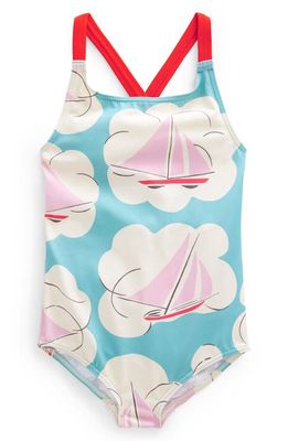 Mini Boden Kids' Print Crisscross One-Piece Swimsuit in Yacht Print