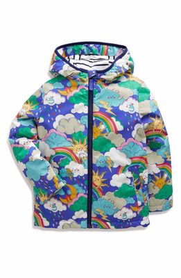 Mini Boden Kids' Print Hooded Puffer Jacket in Blue Mega Weather