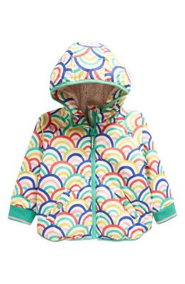 Mini Boden Kids' Print Puffer Jacket with High Pile Fleece Lining in Multi Rainbow