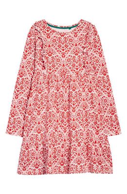 Mini Boden Kids' Print Tiered Cotton Dress in Rockabilly Red Folk Hearts