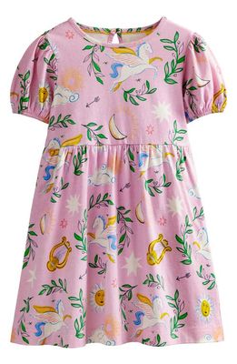 Mini Boden Kids' Puff Sleeve Cotton Dress in Winsome Pink Greek Toile
