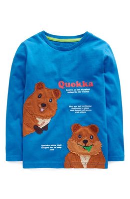 Mini Boden Kids' Quokka Appliqué Long Sleeve Cotton T-Shirt in Egyptian Blue Quokka