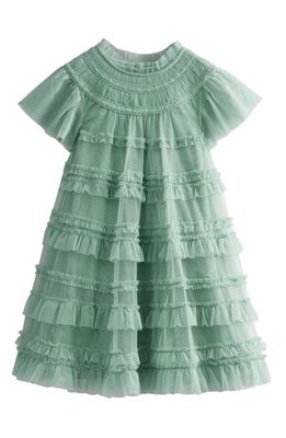 Mini Boden Kids' Ruffle Tiered Tulle Party Dress in Green Smoke