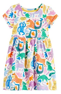 Mini Boden Kids' Safari Print Cotton Jersey Dress in Multi Safari Friends