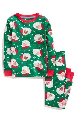 Mini Boden Kids' Santa Fitted Two-Piece Cotton Pajamas in Veridian Green Christmas