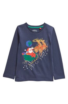 Mini Boden Kids' Santa Sleigh Cotton Graphic T-Shirt in French Navy