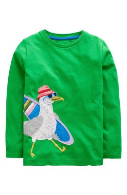 Mini Boden Kids' Seagull Appliqué Cotton T-Shirt in Ming Green Seagull