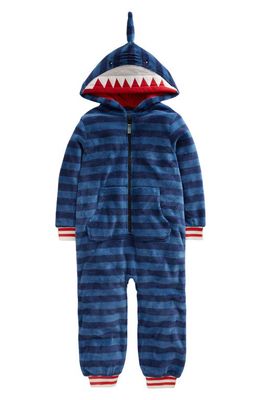 Mini Boden Kids' Shark Stripe Fleece Romper in Blue Shark