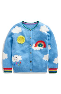 Mini Boden Kids' Sky Appliqué Cardigan in Vintage Blue Weather